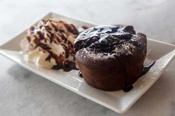 Hot Chocolate Cake Souffle on white background.