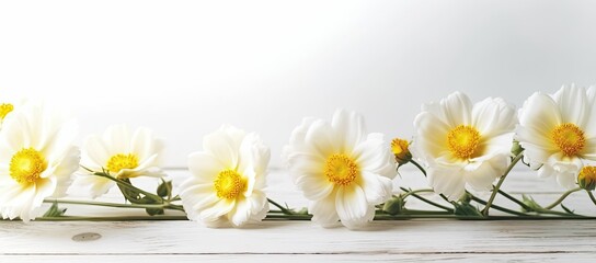 Fototapeta premium bouquet of fresh flowers on a wooden table. Neutral trendy colors interior decoration .