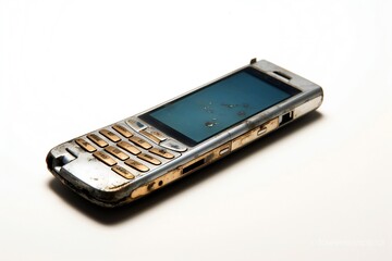 Broken smashed smartphone on white background Generative AI