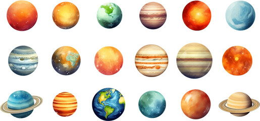 planets set in the style of photo-realistic compositions, rtx on, realistic watercolor paintings, lightbox, saturno butto, transcendent © EnelEva