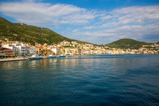Samos Island, Greece - June 18, 2023, Pythagoreio Harbour view. Pythagoreio is the most popular village in Samos Island.