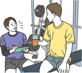 ジムのインストラクターの男性と男性会員
