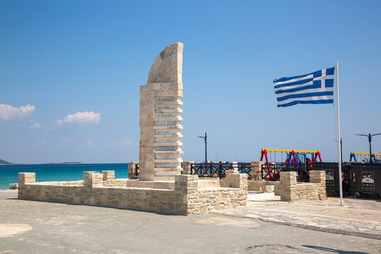 Samos Island, Greece - June, 18, 2023, A monument at Pythagorion Port in Samos Island. Samos Island is populer tourist destination in Greece.
