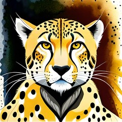 Watercolor art, portrait of cheetah.
