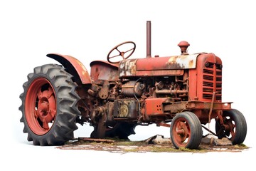 Disabled old tractor on white background Generative AI