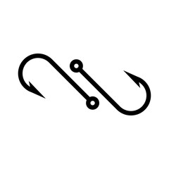 Logo de pesca. Icono aislado anzuelos de pesca con forma de ola