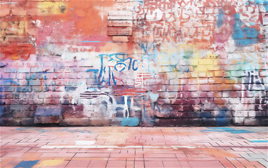 Urban colourful Graffiti Wall Backdrop. Ai generative