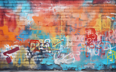 Fototapeta na wymiar Urban colourful Graffiti Wall Backdrop. Ai generative