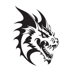 Obraz premium Dragon head black and white vector icon