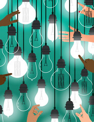 find ideas and lights that light up shine. wallpaper illustration about creative thinking.