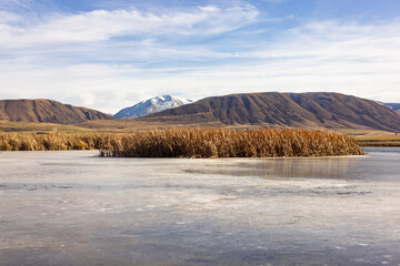 Frozen lake in a high country, New Zealand