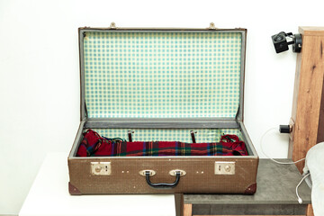 Old vintage suitcase fashionable in the 1960s.