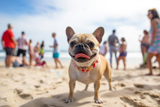 French Bulldog dog at summer beach party