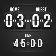 Football mechanical scoreboard with time and result display. Sport template for your design. Vector illustration.
