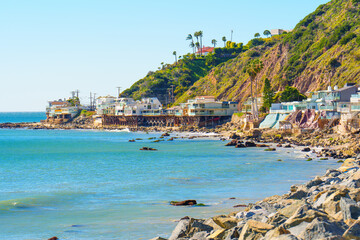 Waterfront Stilt Houses on Malibu Beach in California