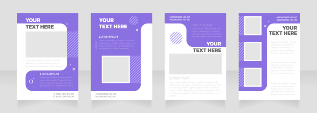 Day care purple and white blank brochure layout design. Vertical poster template set with empty copy space for text. Premade corporate reports collection. Editable flyer paper pages