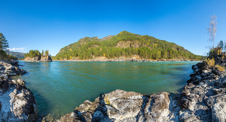 View of river Katun in Altay mountains in the autumn