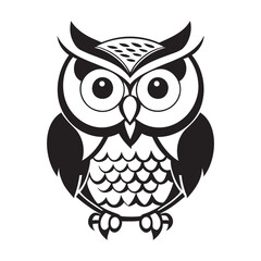 Owl head black and white vector icon.