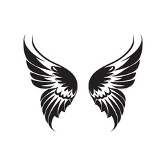 Fototapeta na wymiar Wings black and white vector icon