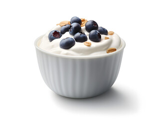 yogurt with berries on white background