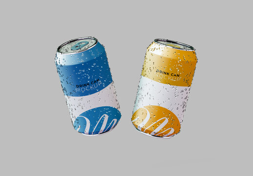 Floating Two Cans with Drops Mockup