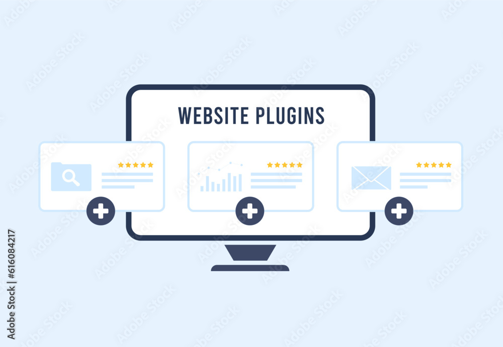 Poster website plugin concept - enhance ecommerce cms with extensions. improve digital marketing with seo p