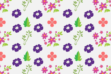 Fototapeta na wymiar Periwinkle flower floral and green leaf seamless pattern on white background vector illustration