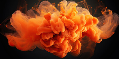 Abstract background with orange smoke swirls. Watercolor ink paint cloud. Generative AI