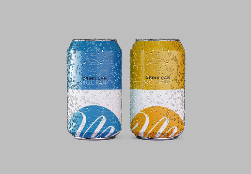 Front View of Isolated Cans with Drops Mockup