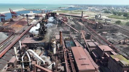 Experience the captivating beauty of an aerial drone video showcasing a coking plant,sinter plants, a blast furnace, and a basic oxygen furnace.