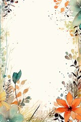 Watercolor decorative frame. Abstract background. Invitation, advertisement, thanks. Ornamental leaves. Generative AI.