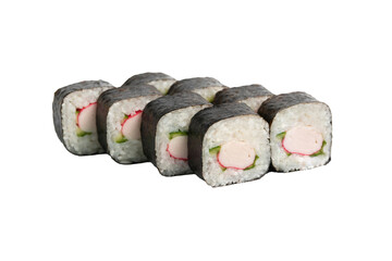 isolated sushi set with shrimp, cucumber and cream cheese