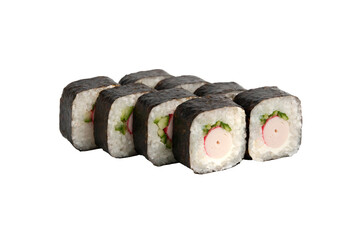 isolated sushi set with shrimp, cucumber and cream cheese