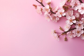 Obraz premium Small beautiful flowers blossom on pastel background with copy space. Floral pattern layout with a lots of place for adding text Generative AI