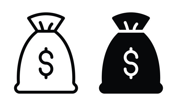 Money bag icon with outline and glyph style.