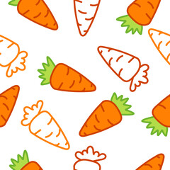 Cartoon carrot, seamless pattern with carrots, design background, vector illustration of vegetables, healthy vegan food desktop wallpaper.