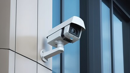 Fototapeta na wymiar Security camera on modern building security concept, Generative AI.