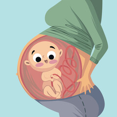 illustration for poster, banner, wallpaper, background, a pregnant woman carrying a baby in her stomach
