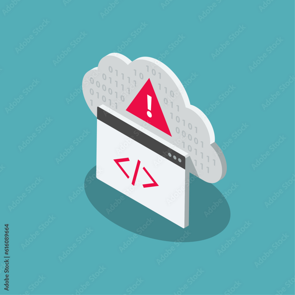 Aufkleber Third-party threats symbol with an insecure API to access a targeted cloud server. Flat isometric 3d icon. Can be used for your website or presentation.