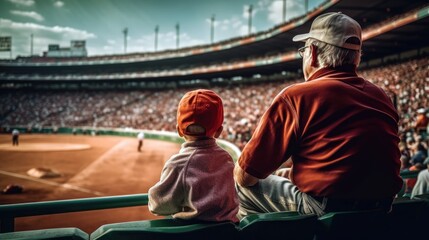 Obraz na płótnie Canvas A grandfather and grandson attending a sports game together.