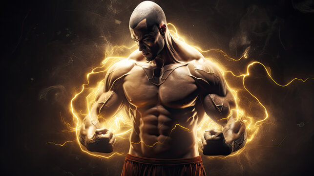 powerful man boxer fighter masculinity yang - by generative ai