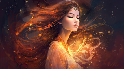 sorceress yin flow energy femininity powerful lady - by generative ai