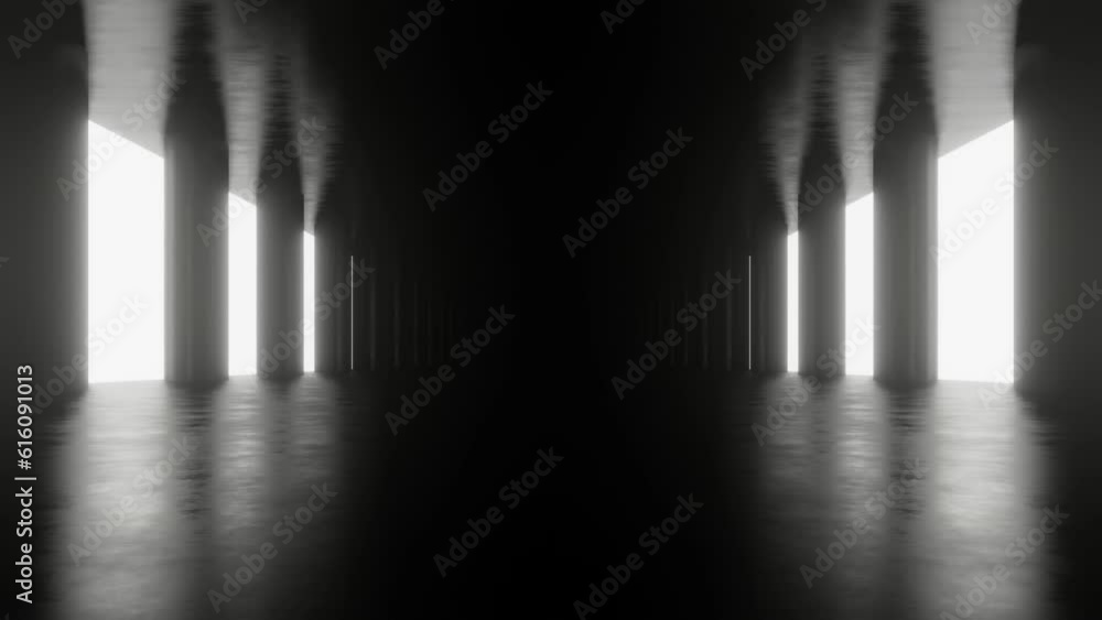 Poster Abstract dark Sci Fi futuristic concrete tunnel space with neon light, Loop animation.