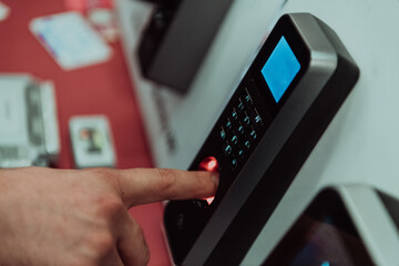 Door access control by Fingerprint Scanner, Facial recognition and Key Card, Security Concept.