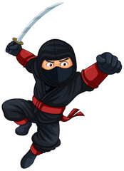 Ninja Jumping and Brandishing Sword