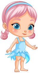 Cute girl cartoon character wearing fantasy dress