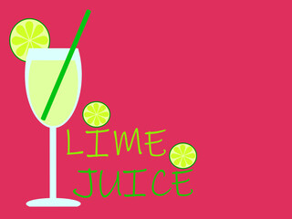 Lime juice, details, reddish background and copy space.