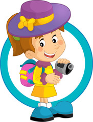 cartoon scene with young girl teenager playing having fun and smiling isolated illustration for children