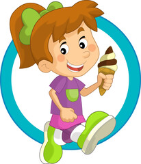 cartoon scene with young girl teenager playing having fun and smiling isolated illustration for children