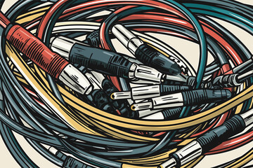 Audio Cables, electric cable, audio and video cable isolated vector art illustration on white background.